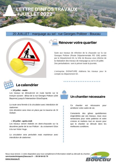 lettre infos travaux politzer marquage au sol 20 juillet